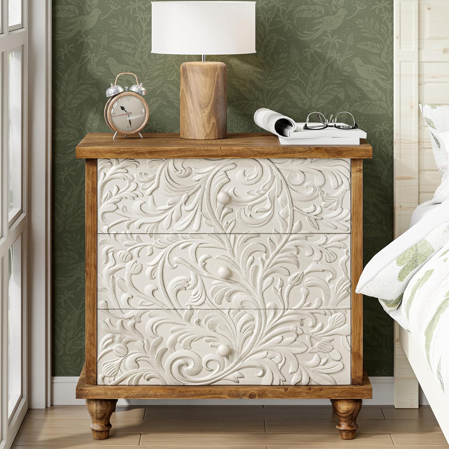 Drawer Dresser White - 3 Drawer Farmhouse Dresser Embossed Flower