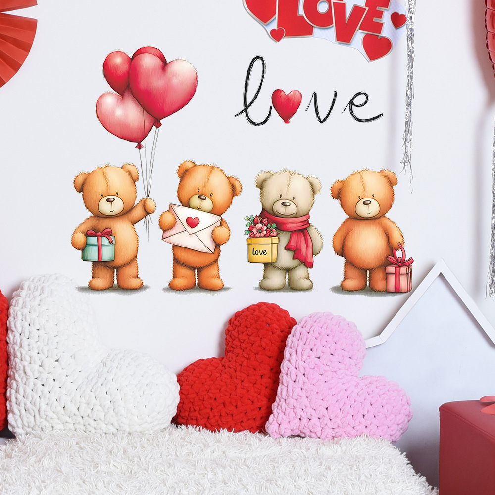 Baby Nursery Vinyl Wall Stickers - Romantic Cartoon Bear Balloon Wall Sticker