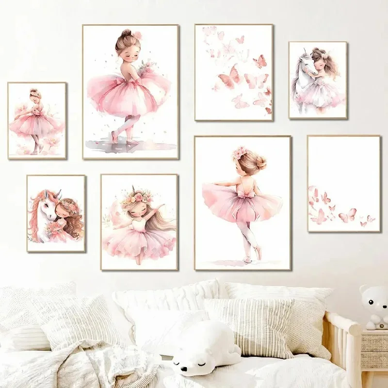 Baby Nursery Products - Pink Ballerina Girl Unicorn Butterfly Poster
