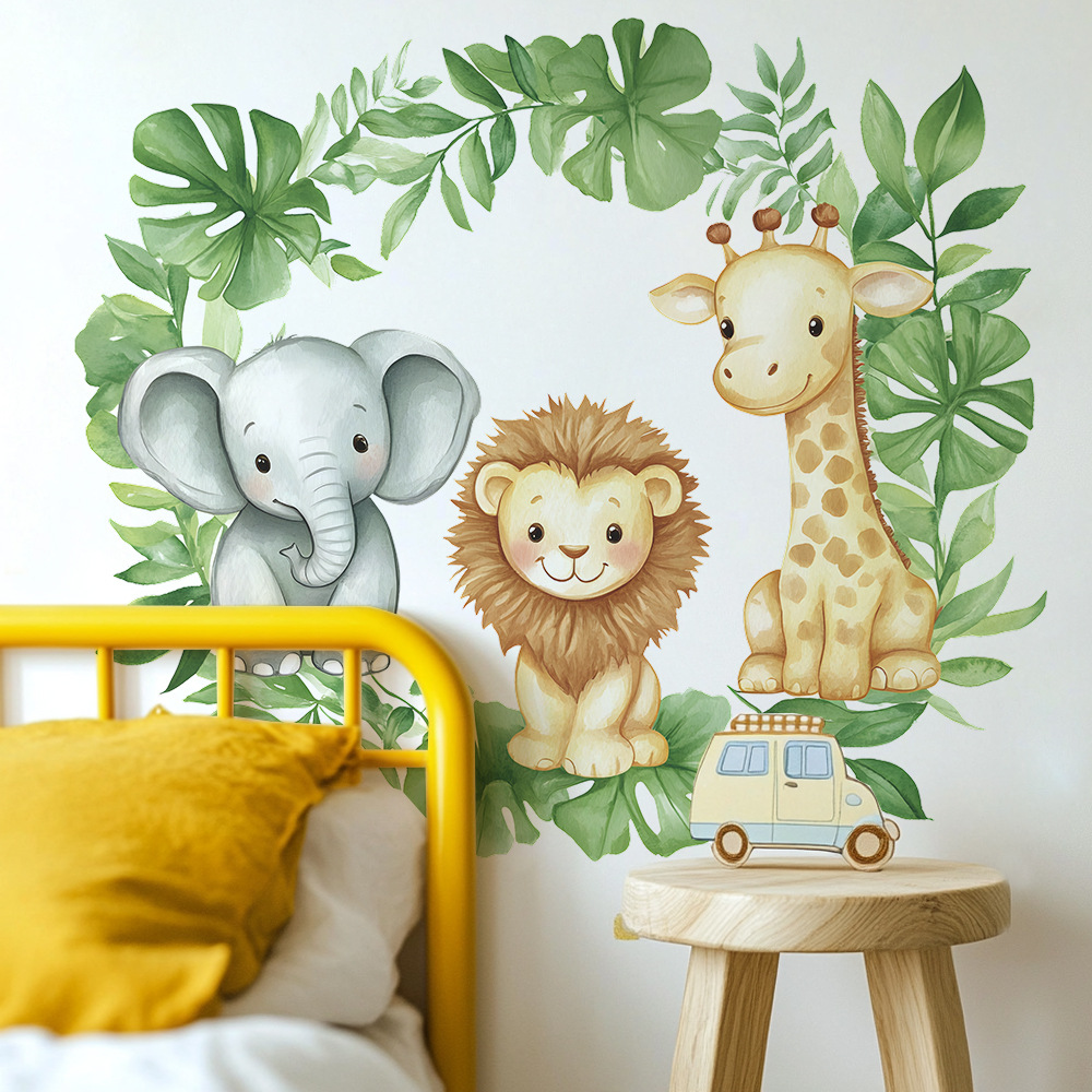 Baby Nursery Jungle Wallpaper - Large Watercolor Jungle Animals Wall Sticker