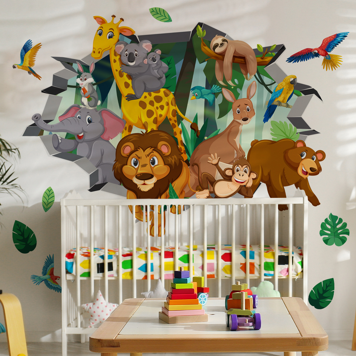 Baby Nursery Jungle Wallpaper - Broken Wall Cute Jungle Animal Wall