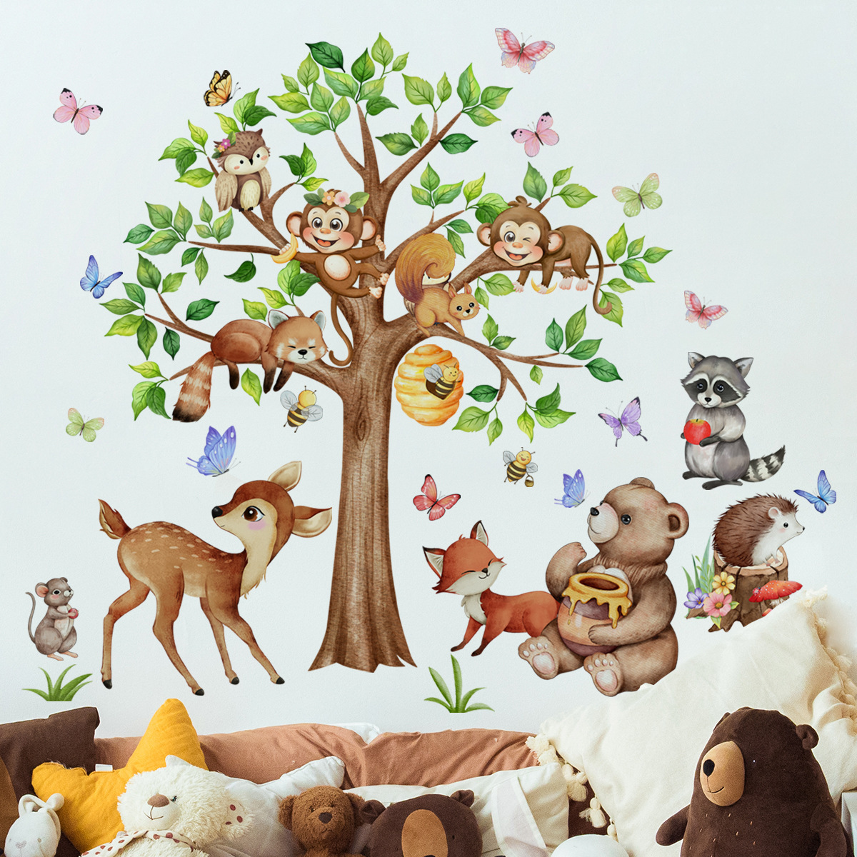 Baby Nursery Jungle Wallpaper - Cartoon Jungle Animal Tree Wall Stickers