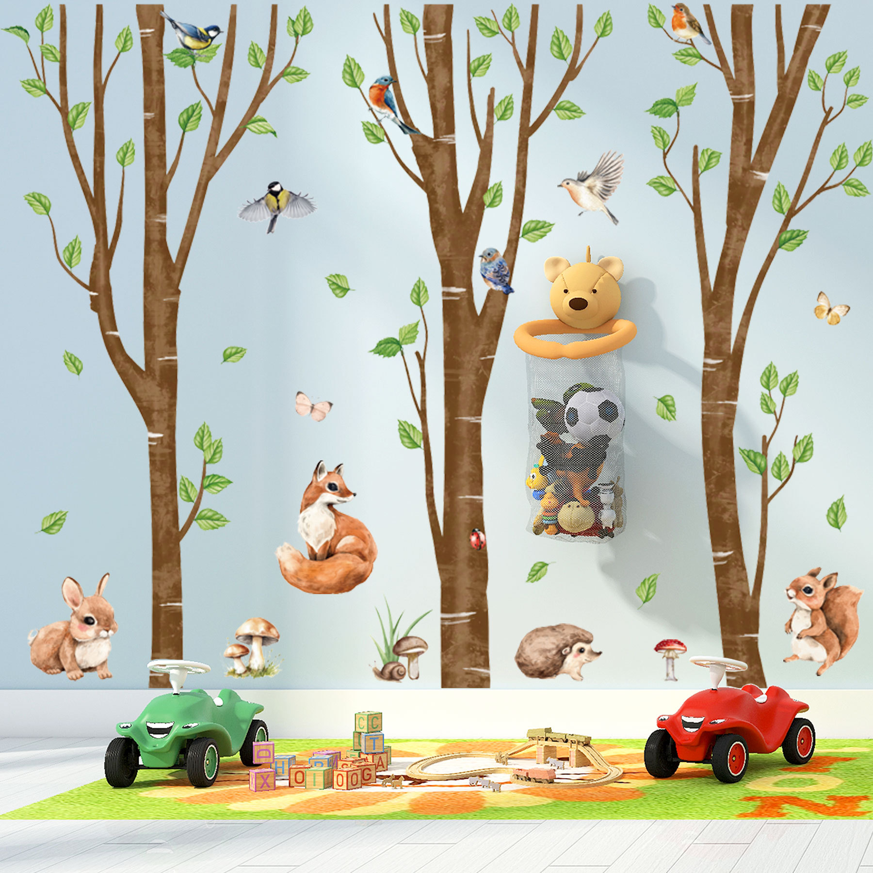 Baby Nursery Jungle Wallpaper - Large Jungle Birch Tree Animals Wall