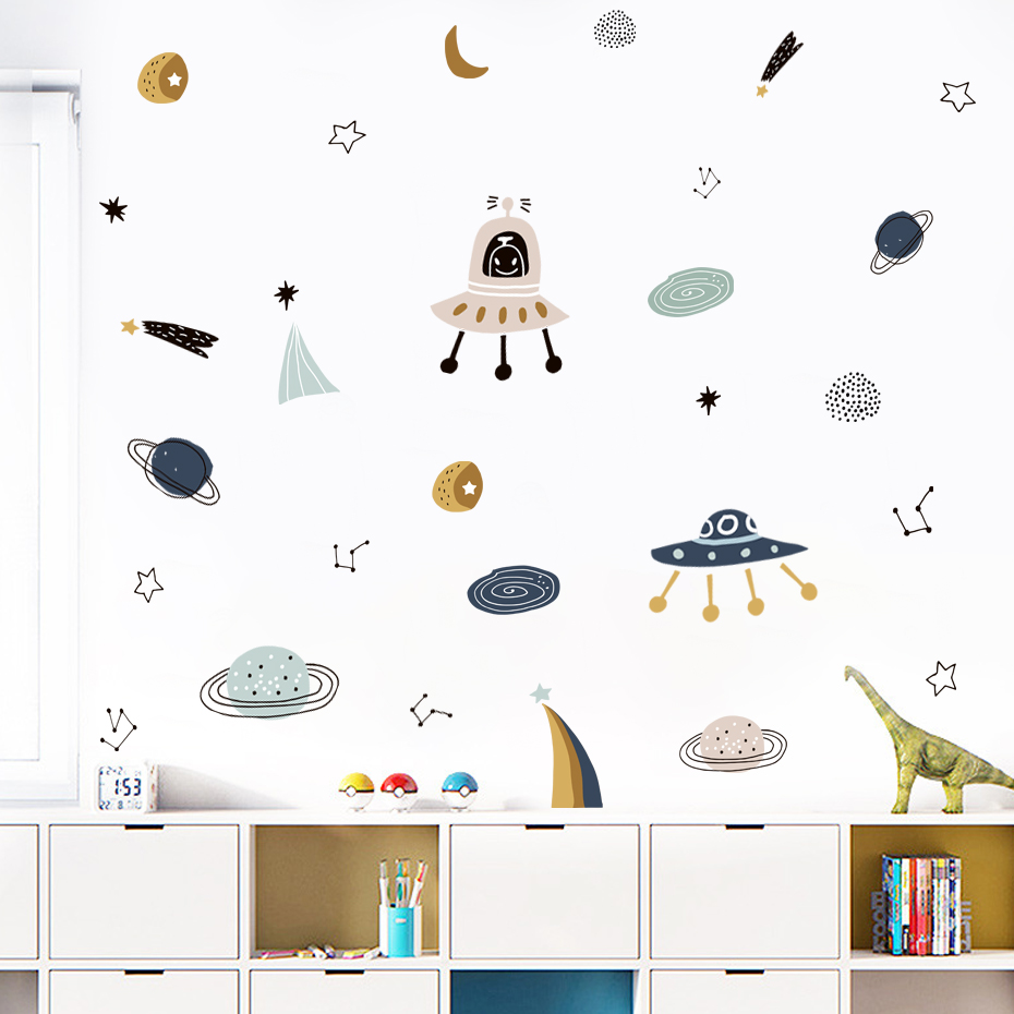 Baby Nursery Boy - Cartoon Ufo Aliens Planet Pattern Watercolor