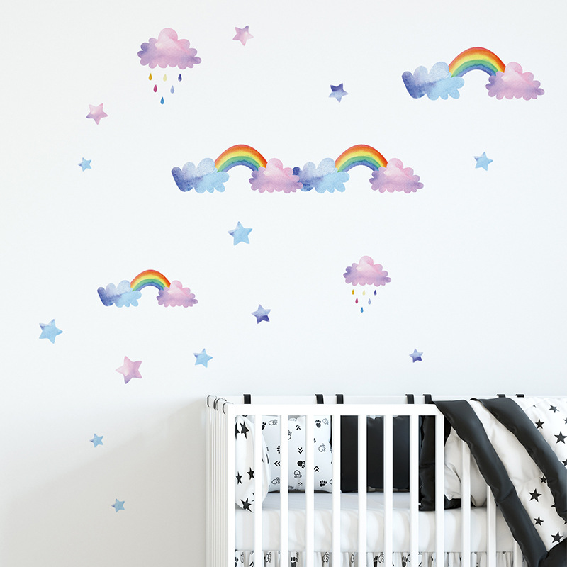 Baby Nursery Layout - Cartoon Cloud Rainbow Wall Stickers For