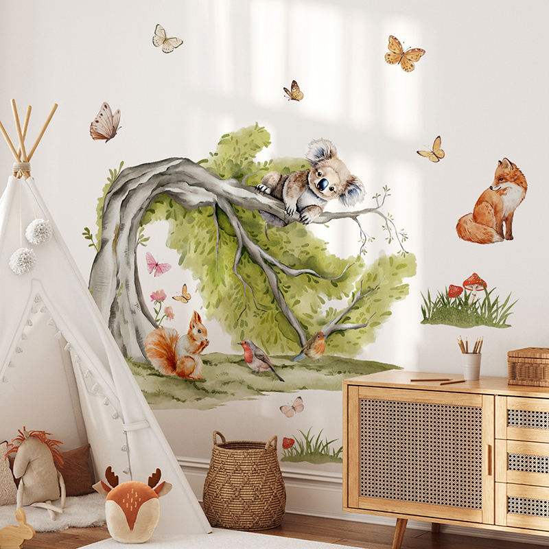 Baby Nursery Jungle Wallpaper - Jungle Large Tree Animals Wall Sticker