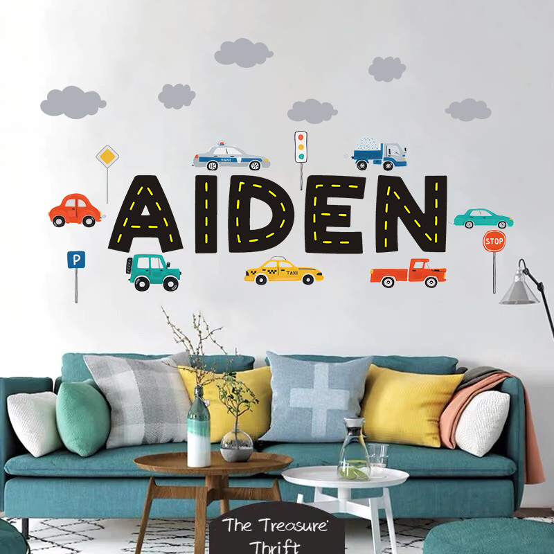 Custom Name Construction Vehic - Baby Nursery Wallpaper 리뷰 및 가격