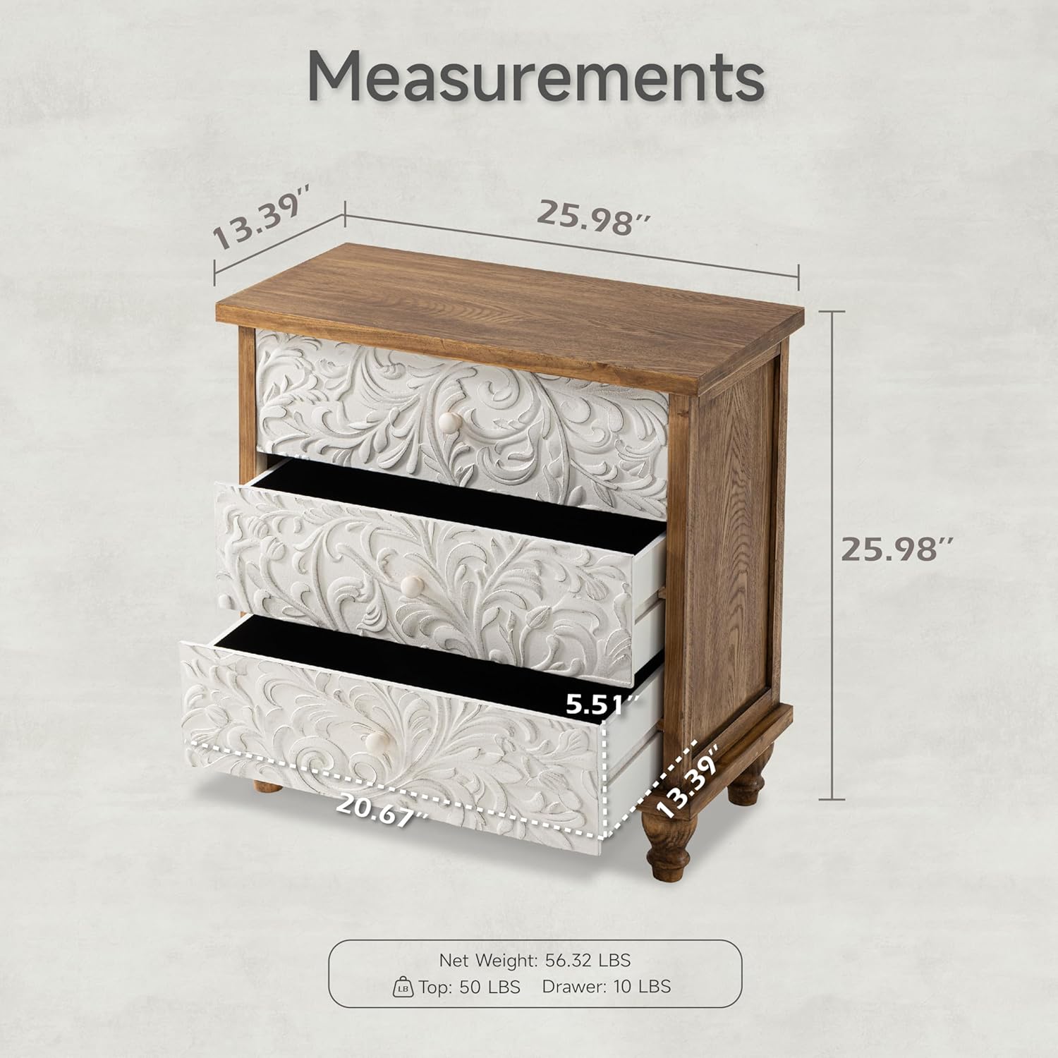 3 Drawer Farmhouse Dresser Emb - Drawer Dresser White 리뷰 및 가격