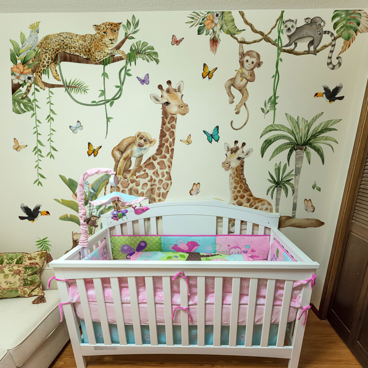 Large Forest Animals Wall Stic - Baby Nursery Jungle Wallpaper 리뷰 및 가격