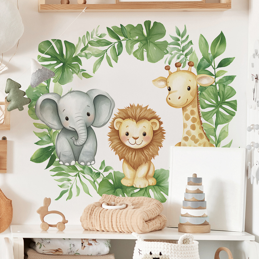 Large Watercolor Jungle Animal - Baby Nursery Jungle Wallpaper 리뷰 및 가격