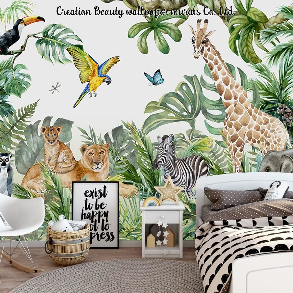 Watercolor Animals Jungle Wall - Baby Nursery Jungle Wallpaper 리뷰 및 가격