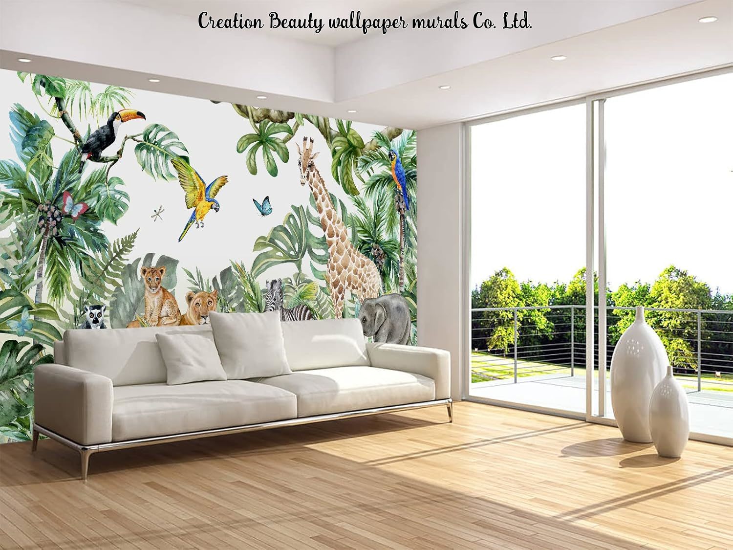 Watercolor Animals Jungle Wall - Baby Nursery Jungle Wallpaper 리뷰 및 가격