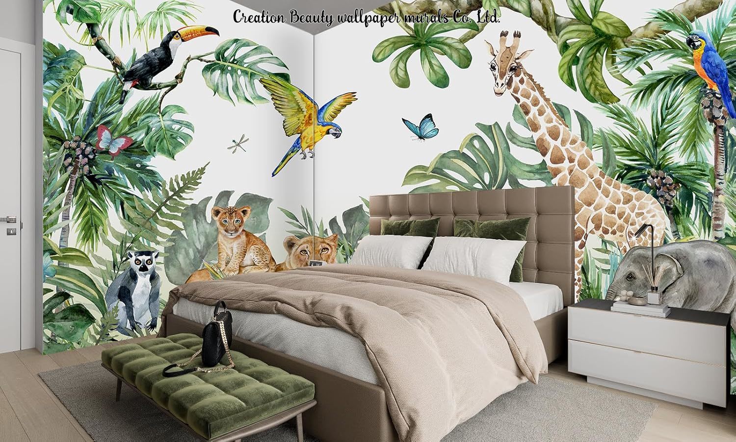 Watercolor Animals Jungle Wall - Baby Nursery Jungle Wallpaper 리뷰 및 가격