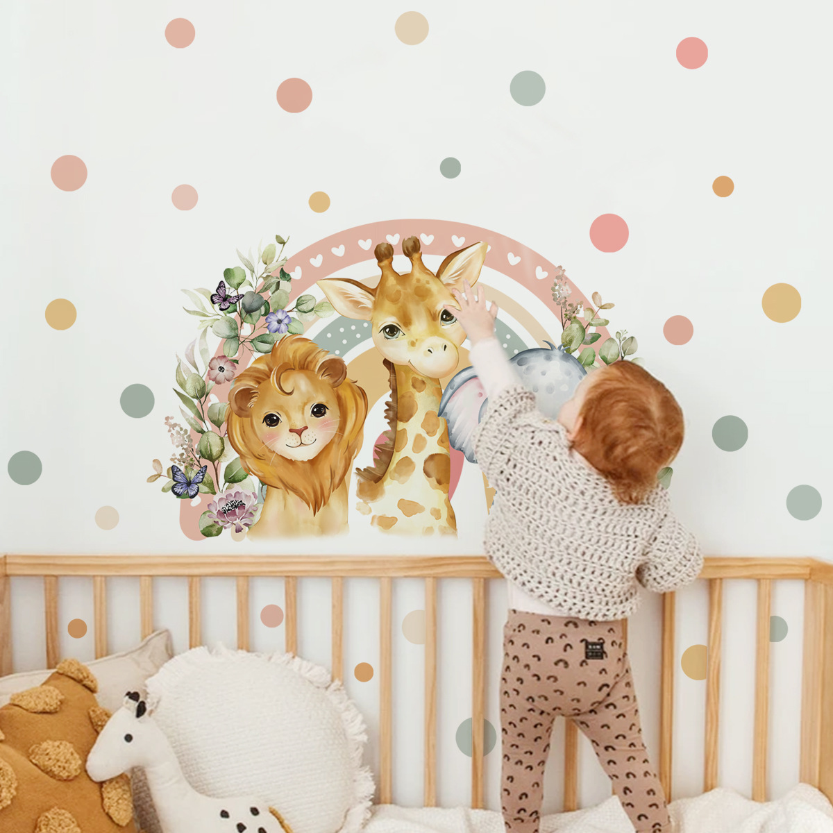Cartoon Jungle Animals Leaves  - Baby Nursery Jungle Wallpaper 리뷰 및 가격