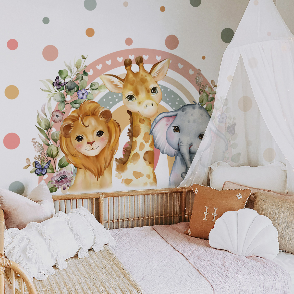 Cartoon Jungle Animals Leaves  - Baby Nursery Jungle Wallpaper 리뷰 및 가격