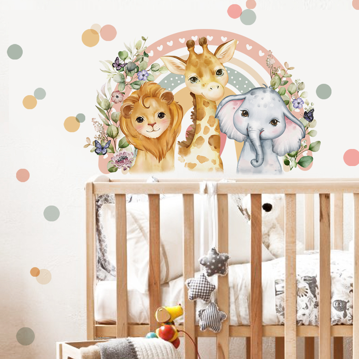Cartoon Jungle Animals Leaves  - Baby Nursery Jungle Wallpaper 리뷰 및 가격