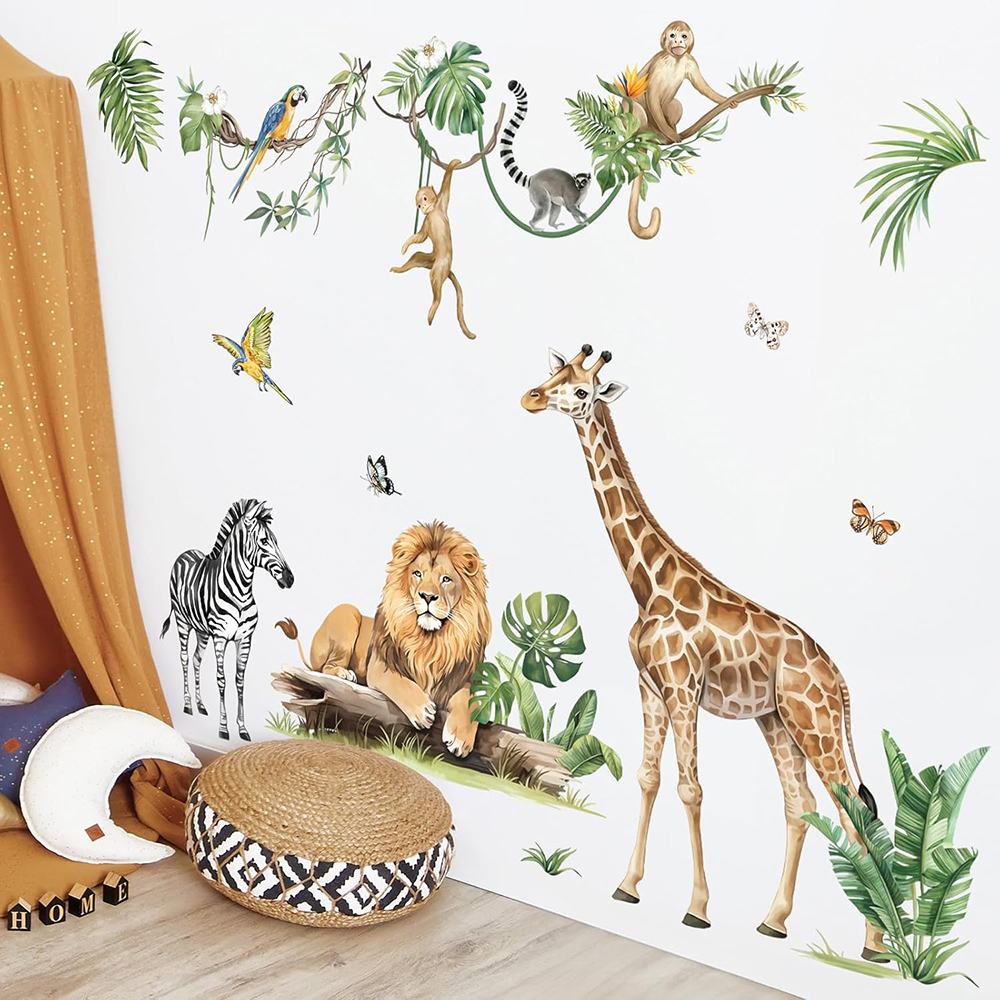 Large Jungle Animal Tropical L - Baby Nursery Wallpaper 리뷰 및 가격