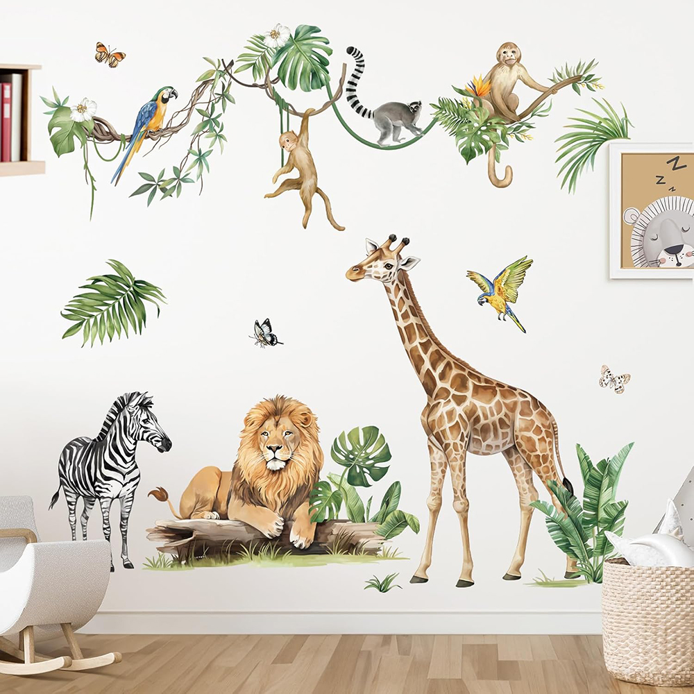 Large Jungle Animal Tropical L - Baby Nursery Wallpaper 리뷰 및 가격