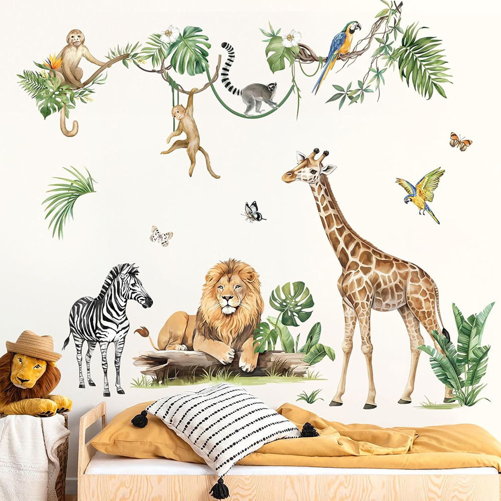 Large Jungle Animal Tropical L - Baby Nursery Wallpaper 리뷰 및 가격