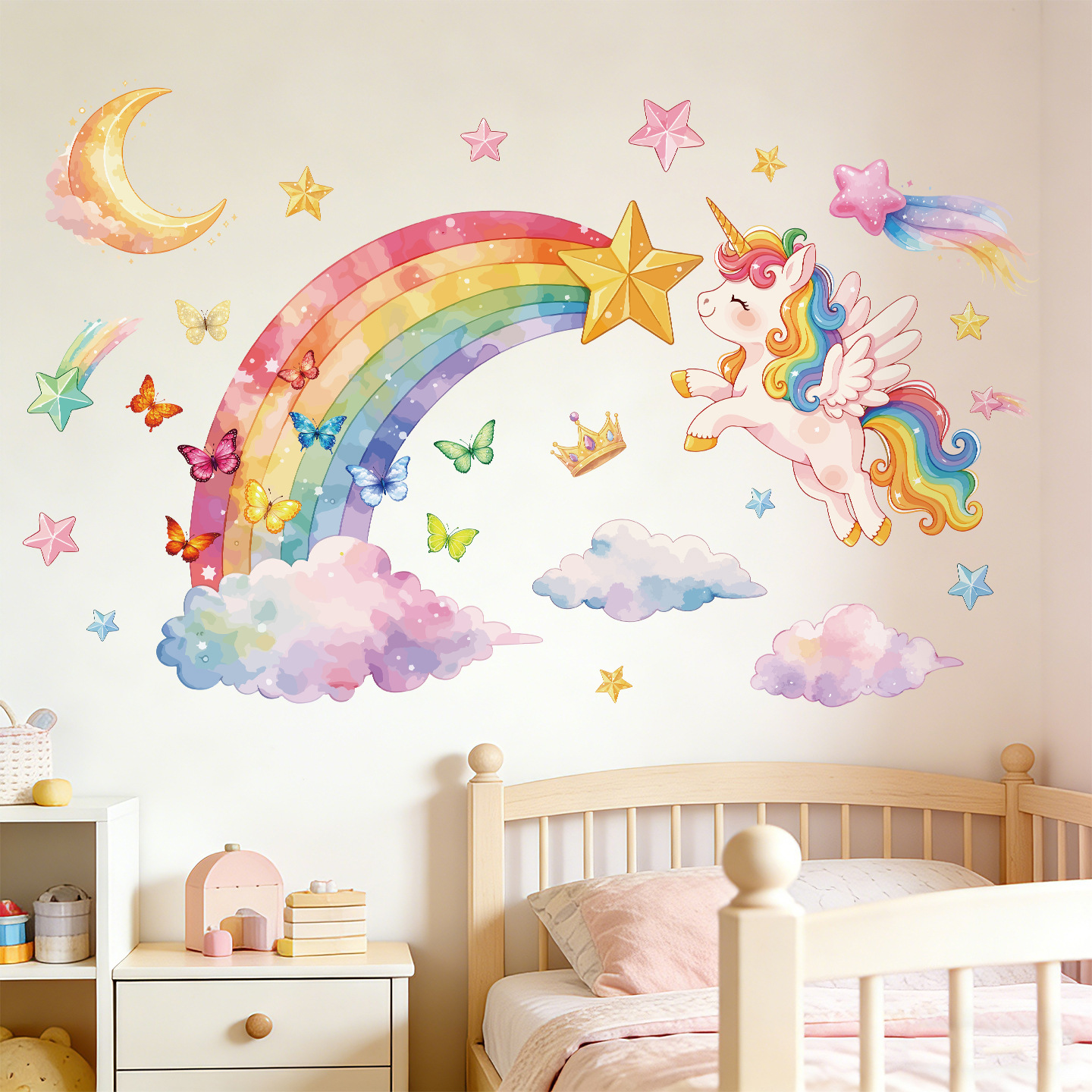 Unicorn Rainbow Butterfly Wall - Baby Nursery Wallpaper 리뷰 및 가격