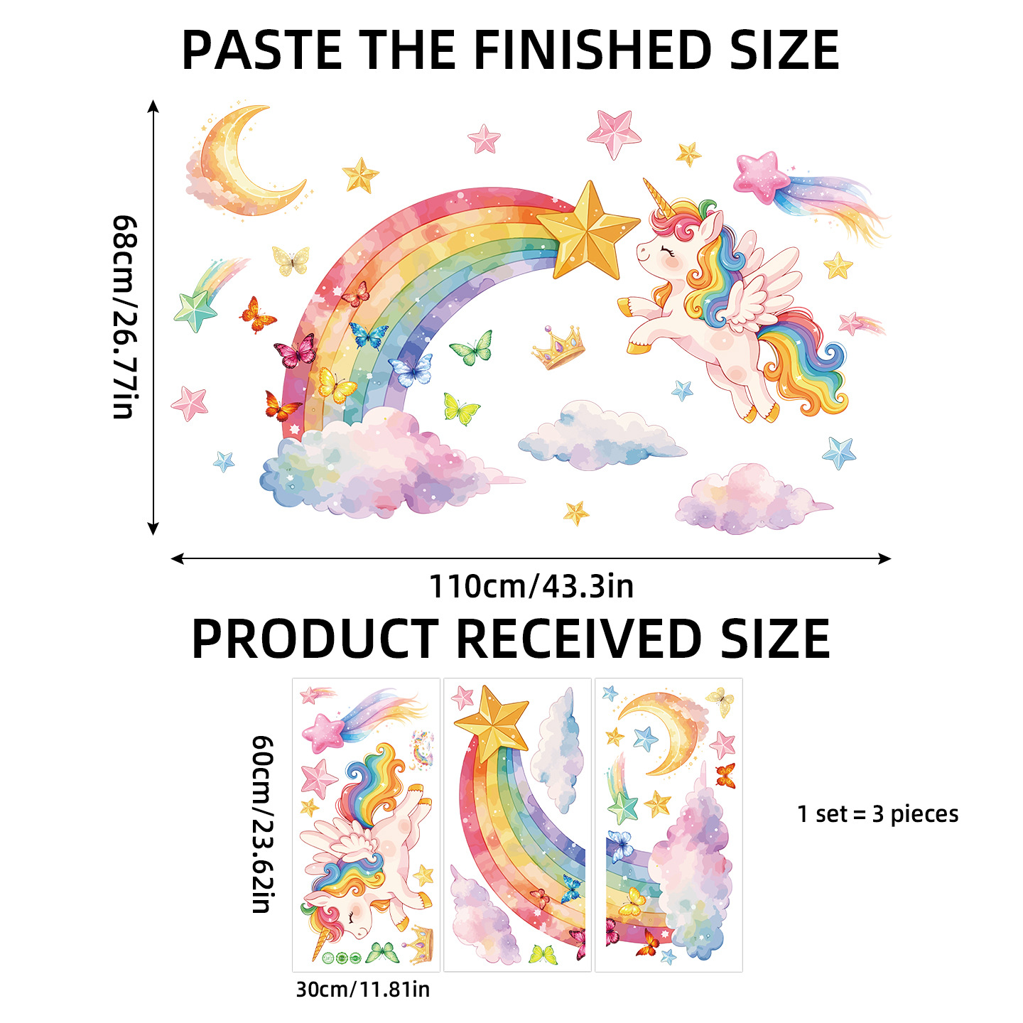 Unicorn Rainbow Butterfly Wall - Baby Nursery Wallpaper 리뷰 및 가격
