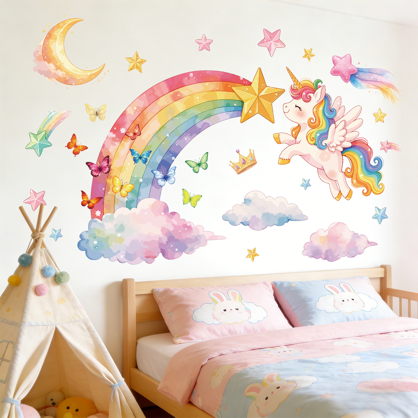 Unicorn Rainbow Butterfly Wall - Baby Nursery Wallpaper 리뷰 및 가격
