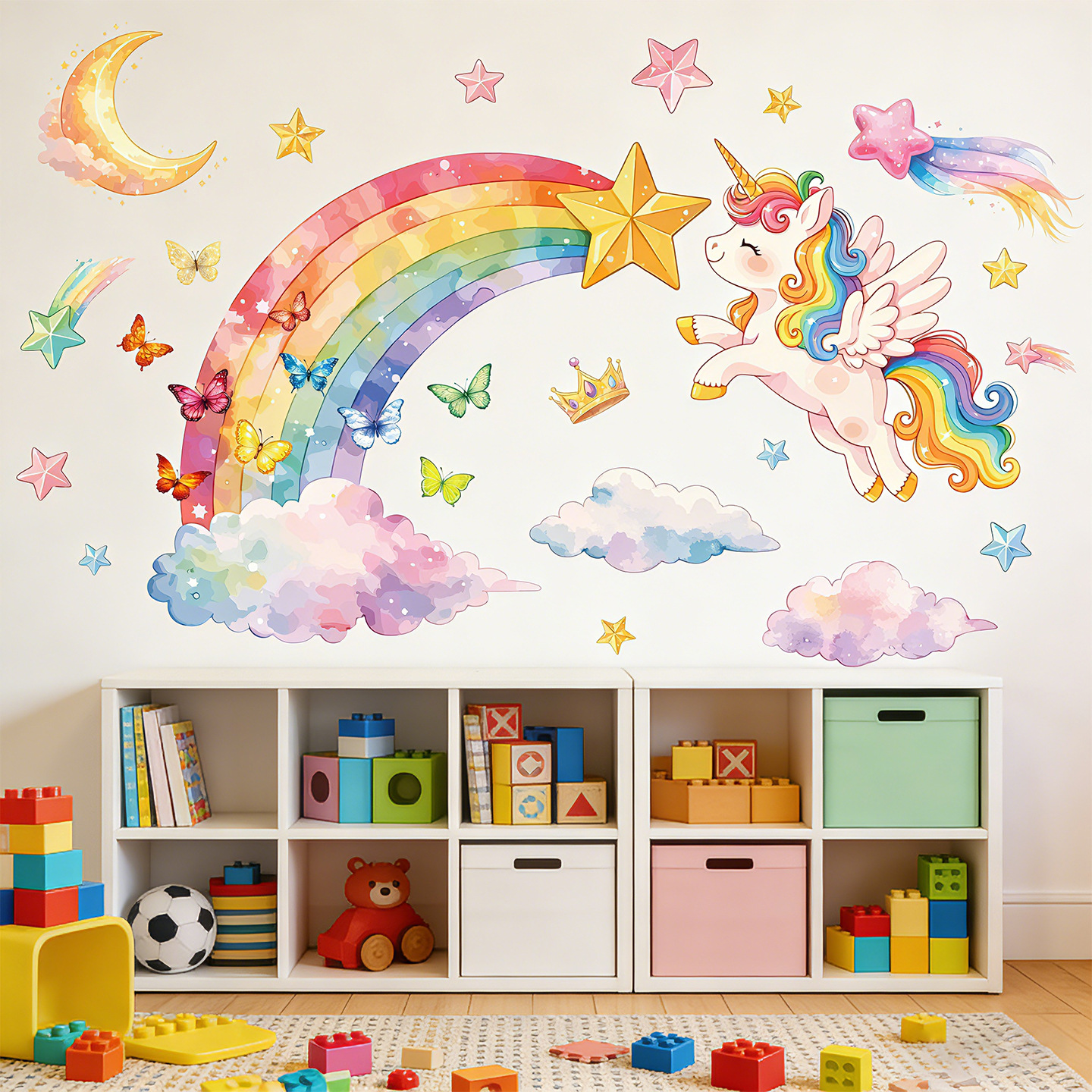 Unicorn Rainbow Butterfly Wall - Baby Nursery Wallpaper 리뷰 및 가격