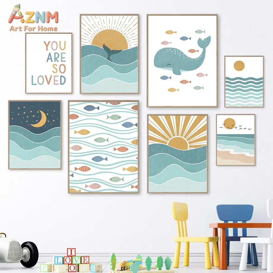 AZNM Boho Ocean Canvas Wall Ar - Baby Nursery Boy 리뷰 및 가격