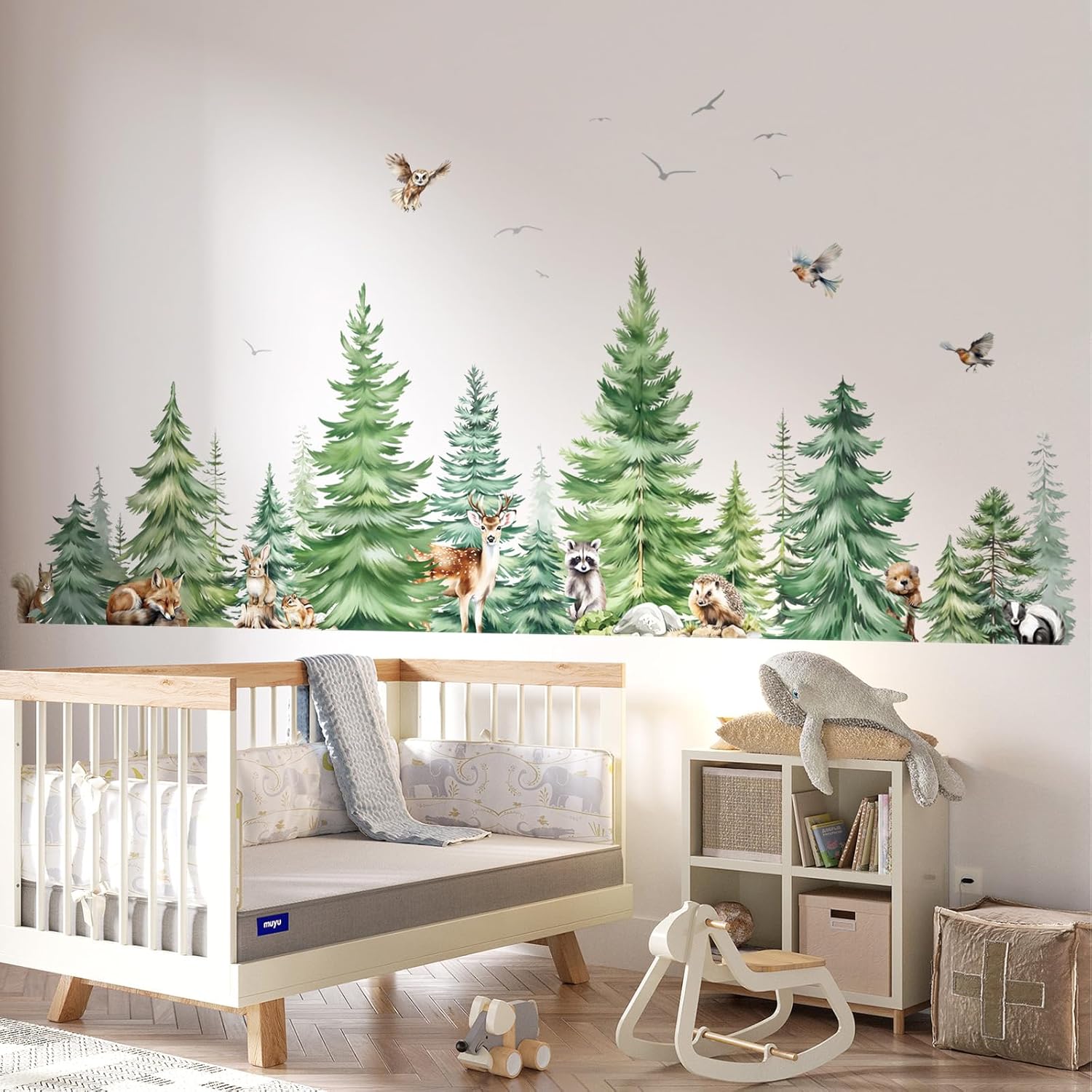 Large Watercolor Pine Tree Ani - Baby Nursery Wallpaper 리뷰 및 가격
