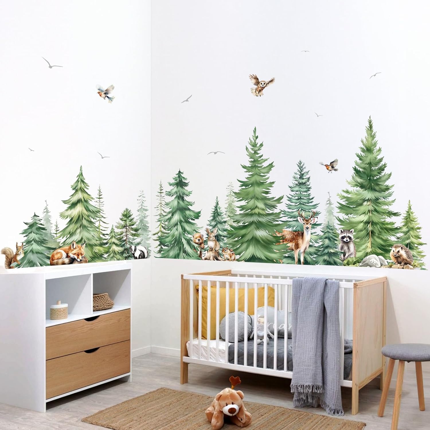 Large Watercolor Pine Tree Ani - Baby Nursery Wallpaper 리뷰 및 가격