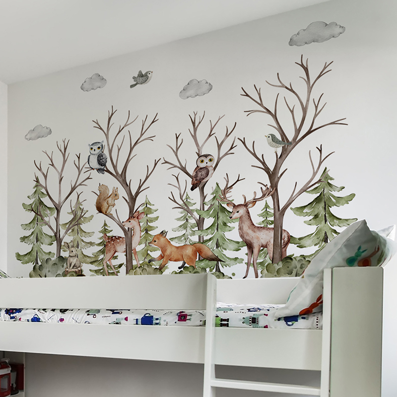 Wild Forest Green Tree Animals - Baby Nursery Jungle Wallpaper 리뷰 및 가격