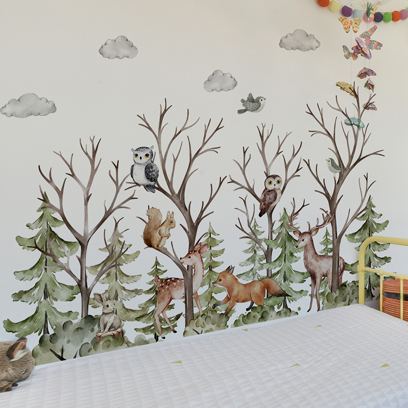 Wild Forest Green Tree Animals - Baby Nursery Jungle Wallpaper 리뷰 및 가격