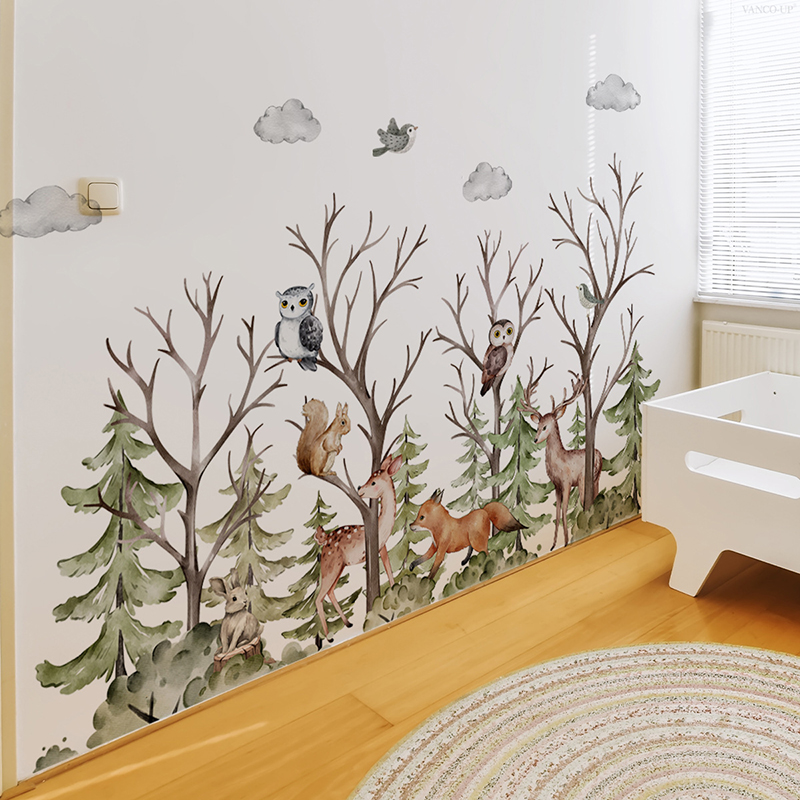 Wild Forest Green Tree Animals - Baby Nursery Jungle Wallpaper 리뷰 및 가격