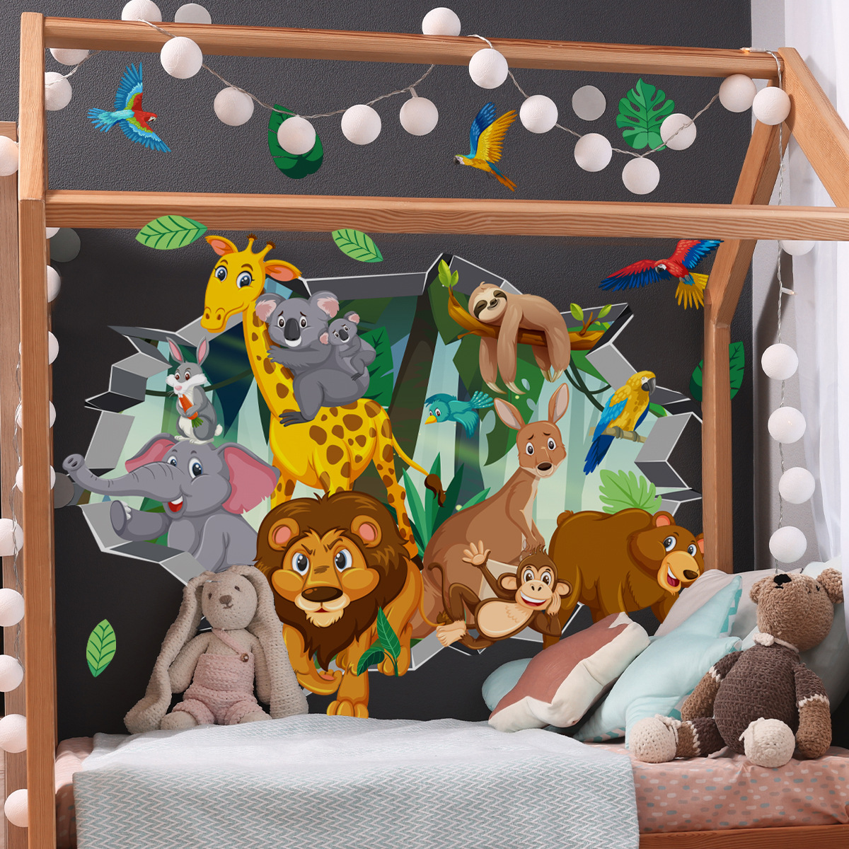 Broken Wall Cute Jungle Animal - Baby Nursery Jungle Wallpaper 리뷰 및 가격