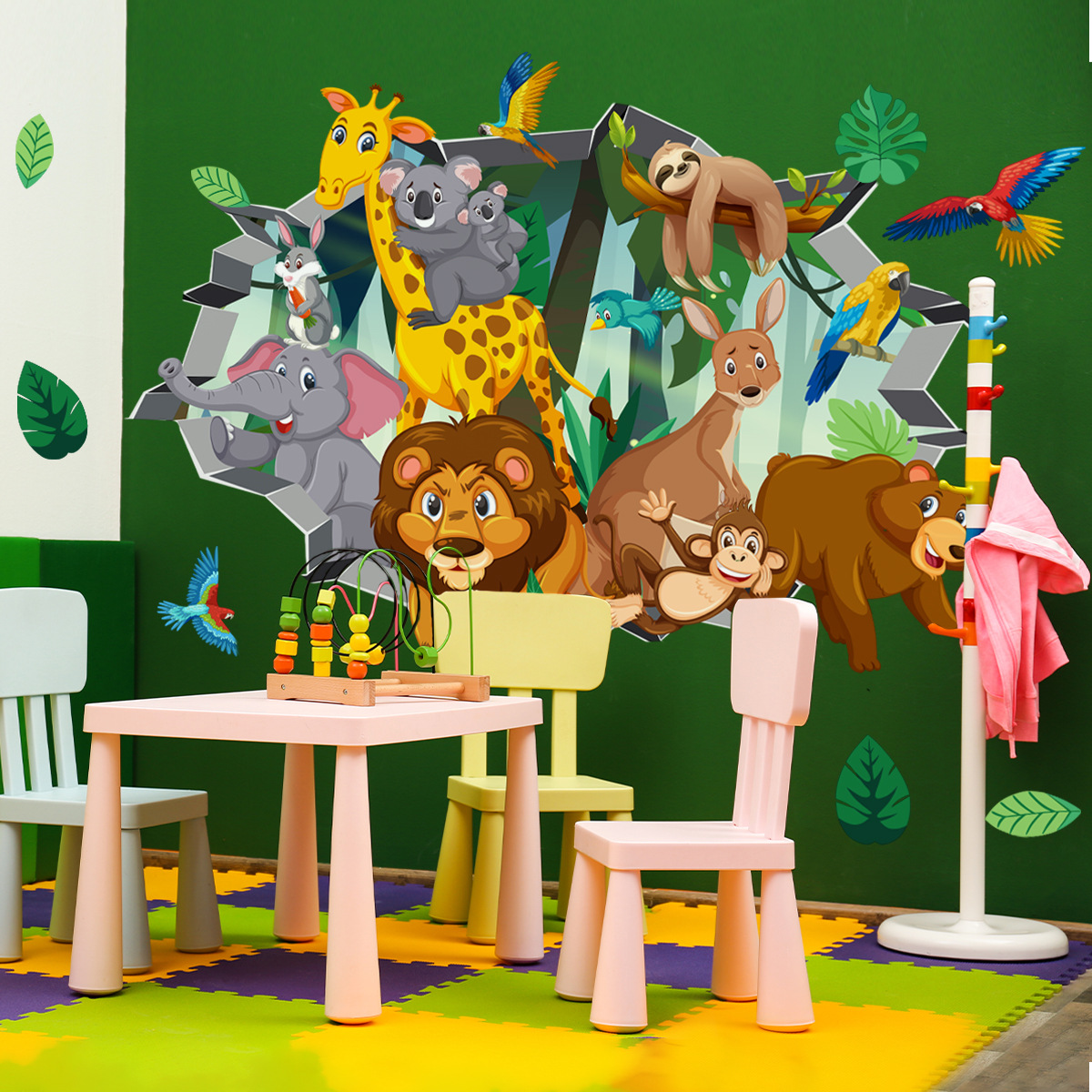 Broken Wall Cute Jungle Animal - Baby Nursery Jungle Wallpaper 리뷰 및 가격