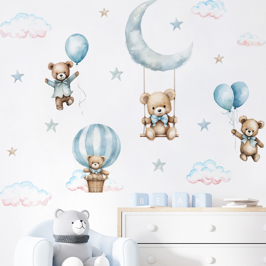 Watercolor Bear Hot Air Balloo - Baby Nursery Boy 리뷰 및 가격