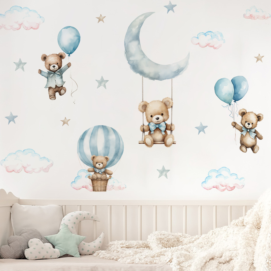 Watercolor Bear Hot Air Balloo - Baby Nursery Boy 리뷰 및 가격
