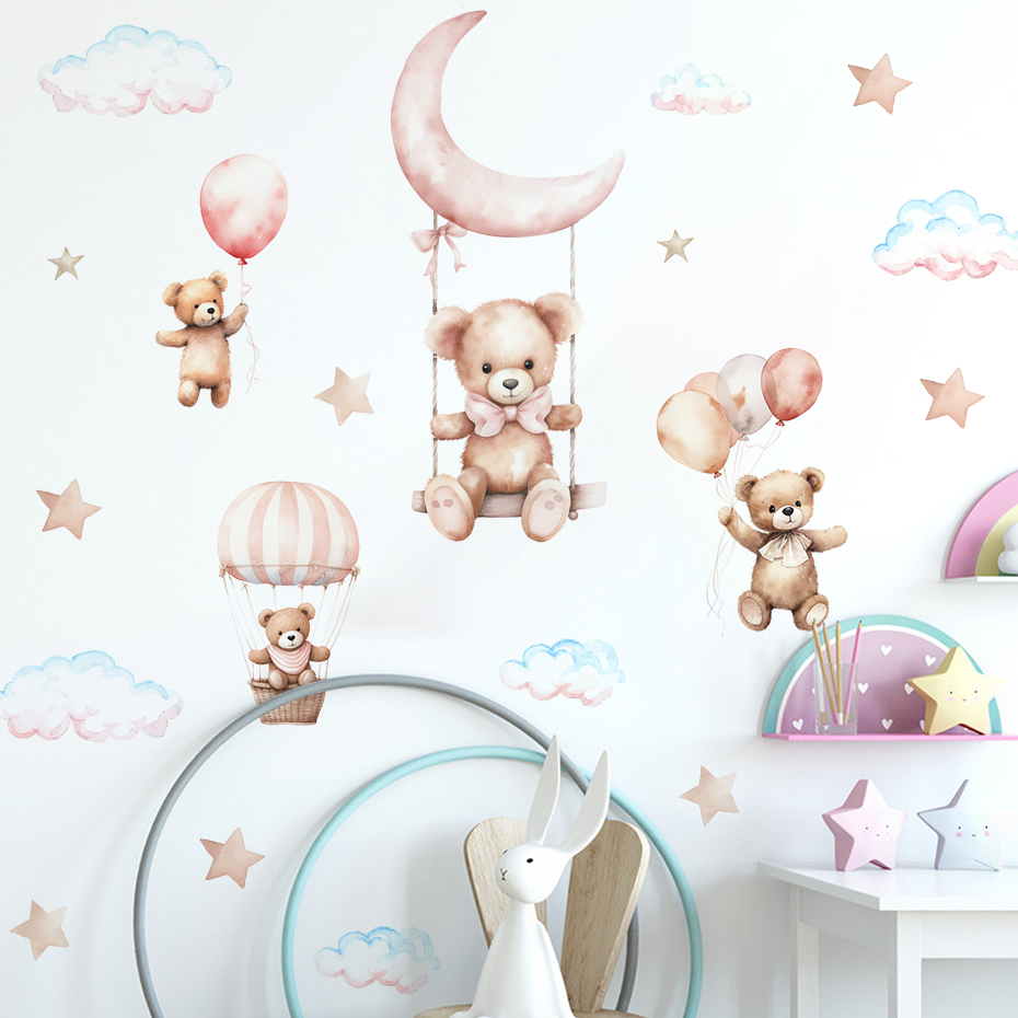 Watercolor Bear Hot Air Balloo - Baby Nursery Boy 리뷰 및 가격