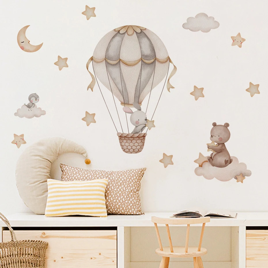 Watercolor Bear Hot Air Balloo - Baby Nursery Boy 리뷰 및 가격