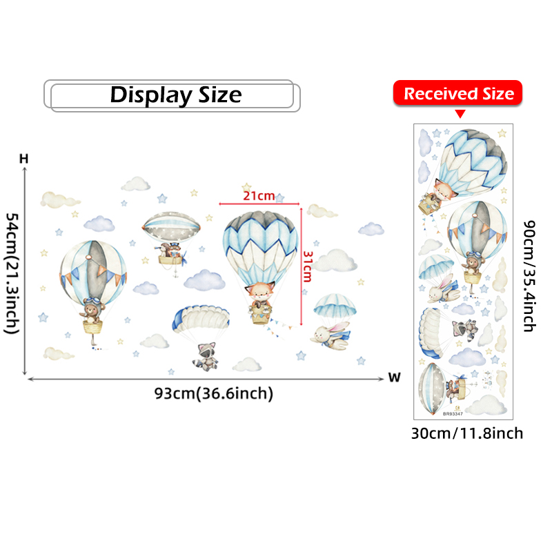 Cartoon Cute Animals Hot Air B - Baby Nursery Wallpaper 리뷰 및 가격
