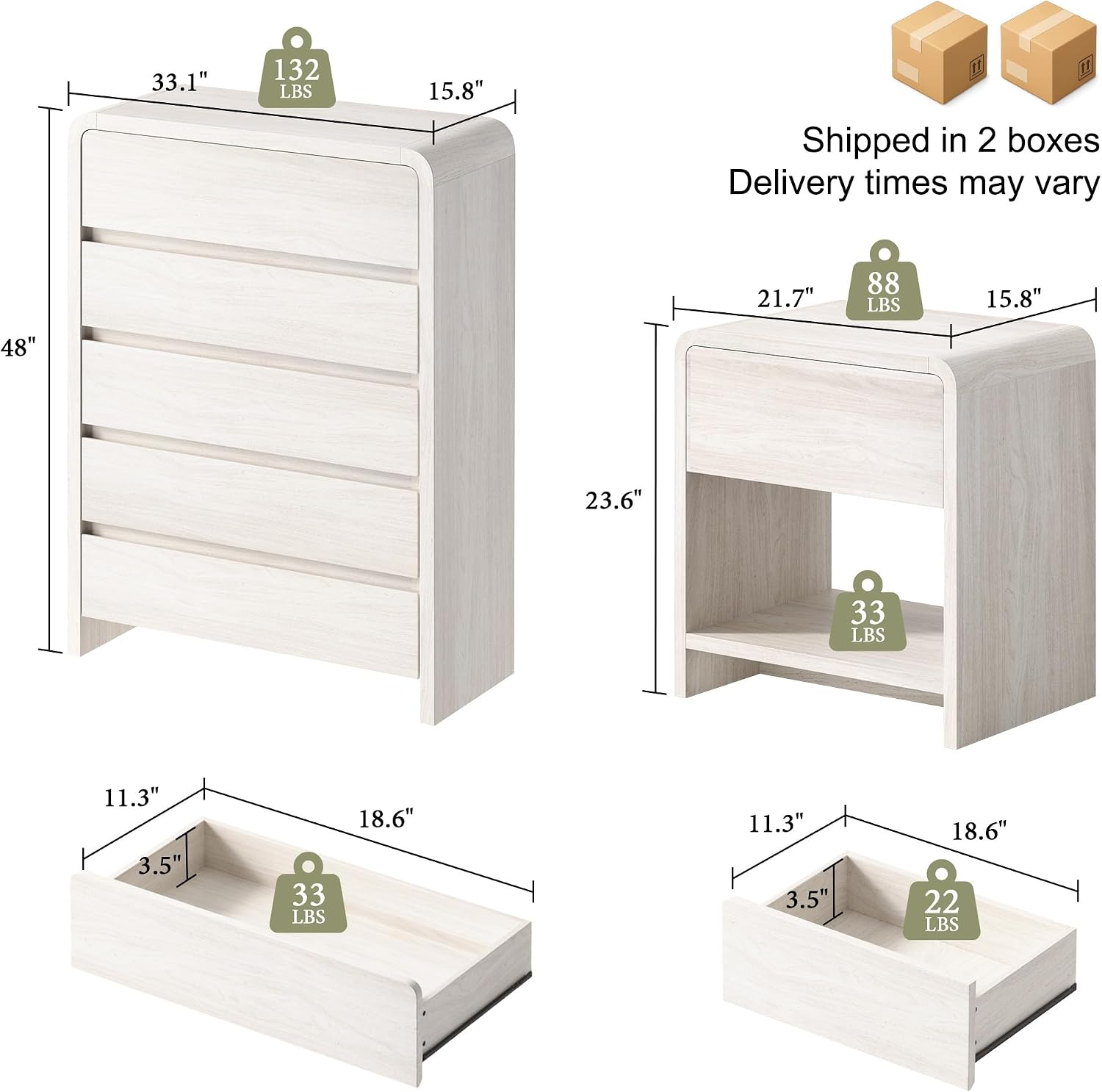 AMERLIFE Modern 3-Piece Bedroo - Drawer Dresser White 리뷰 및 가격
