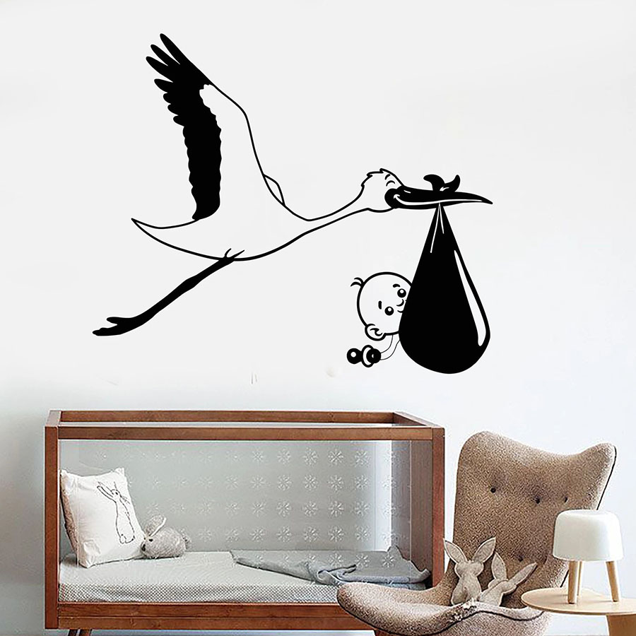 Wall Decal Stork Baby Bird Nur - Baby Nursery Vinyl Wall Stickers 리뷰 및 가격