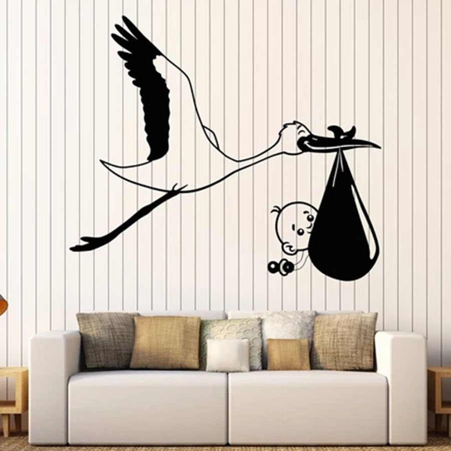 Wall Decal Stork Baby Bird Nur - Baby Nursery Vinyl Wall Stickers 리뷰 및 가격