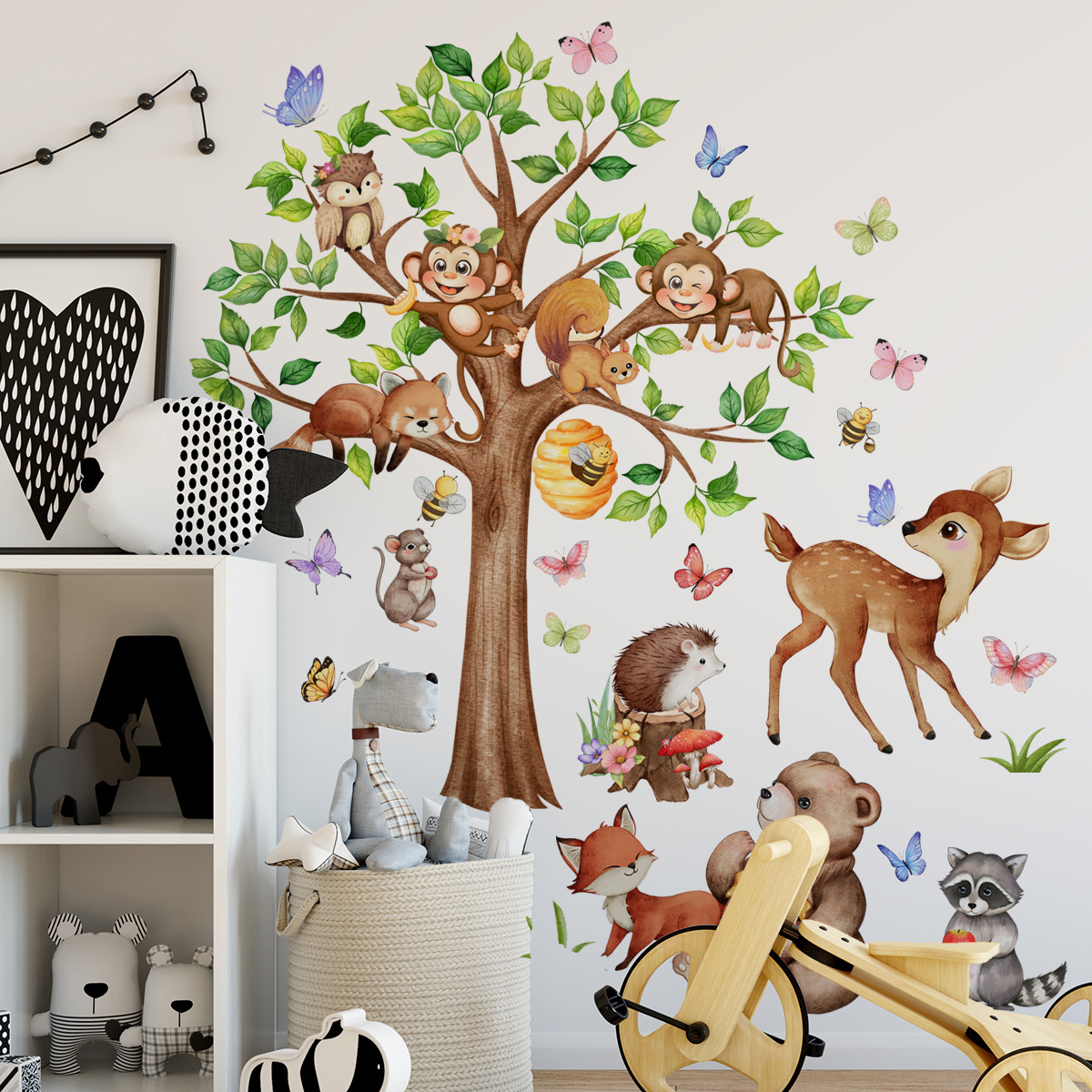 Cartoon Jungle Animal Tree Wal - Baby Nursery Jungle Wallpaper 리뷰 및 가격