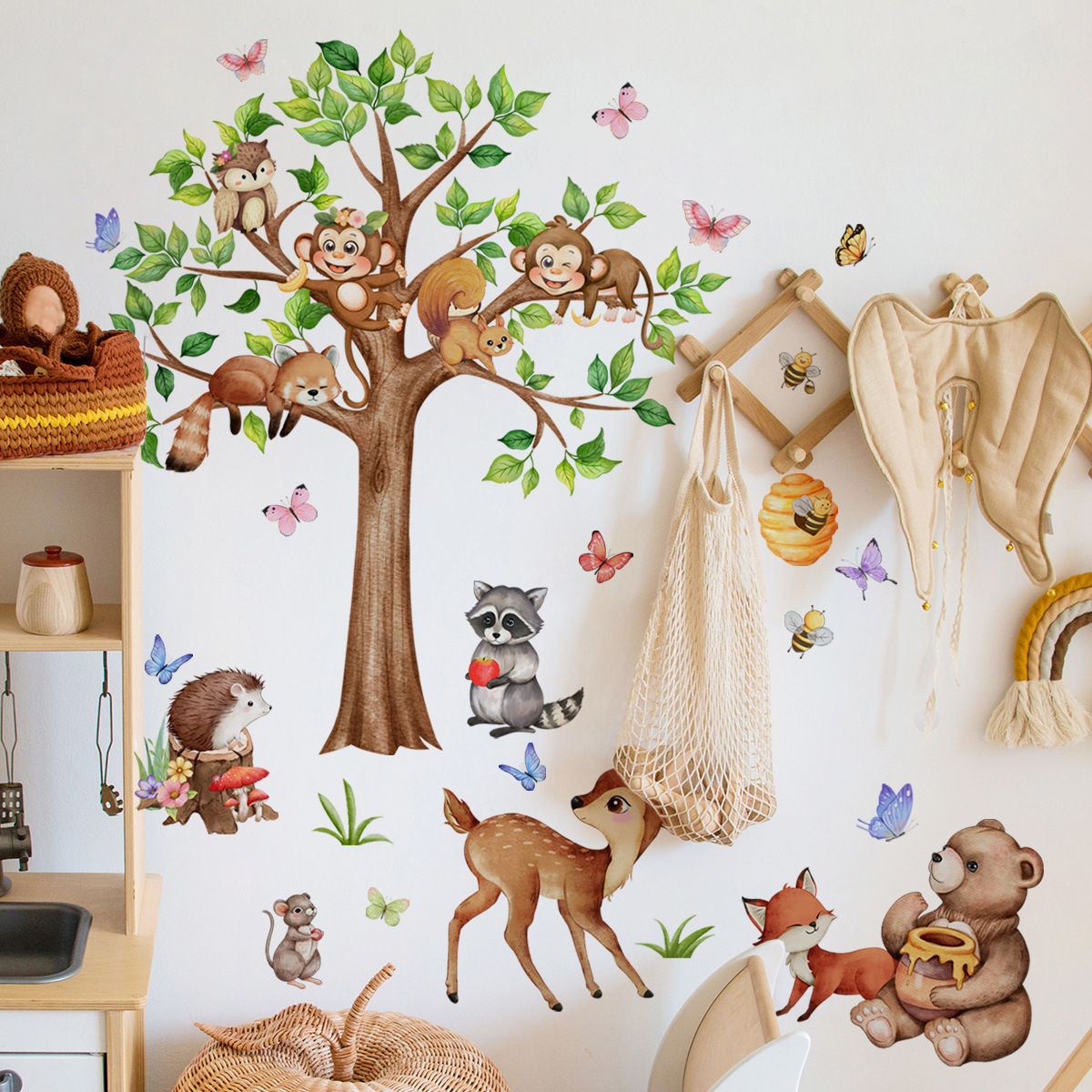 Cartoon Jungle Animal Tree Wal - Baby Nursery Jungle Wallpaper 리뷰 및 가격