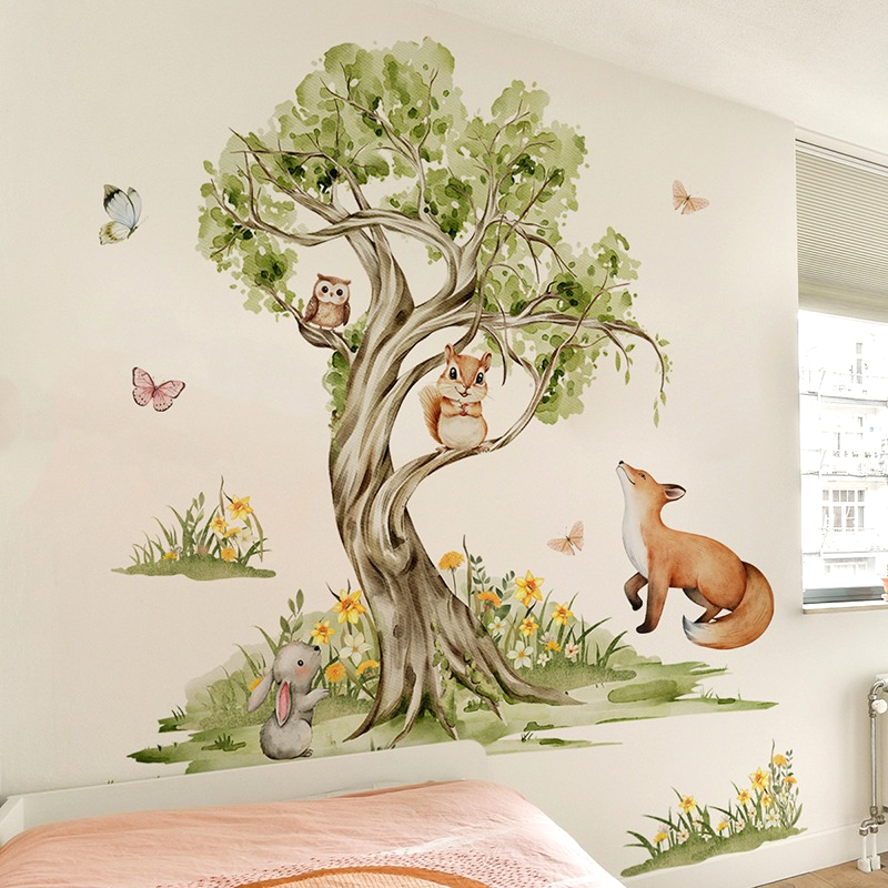 Watercolor Forest Large Tree A - Baby Nursery Jungle Wallpaper 리뷰 및 가격