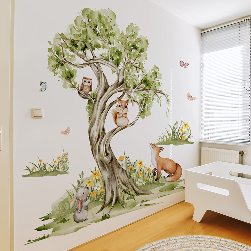 Watercolor Forest Large Tree A - Baby Nursery Jungle Wallpaper 리뷰 및 가격