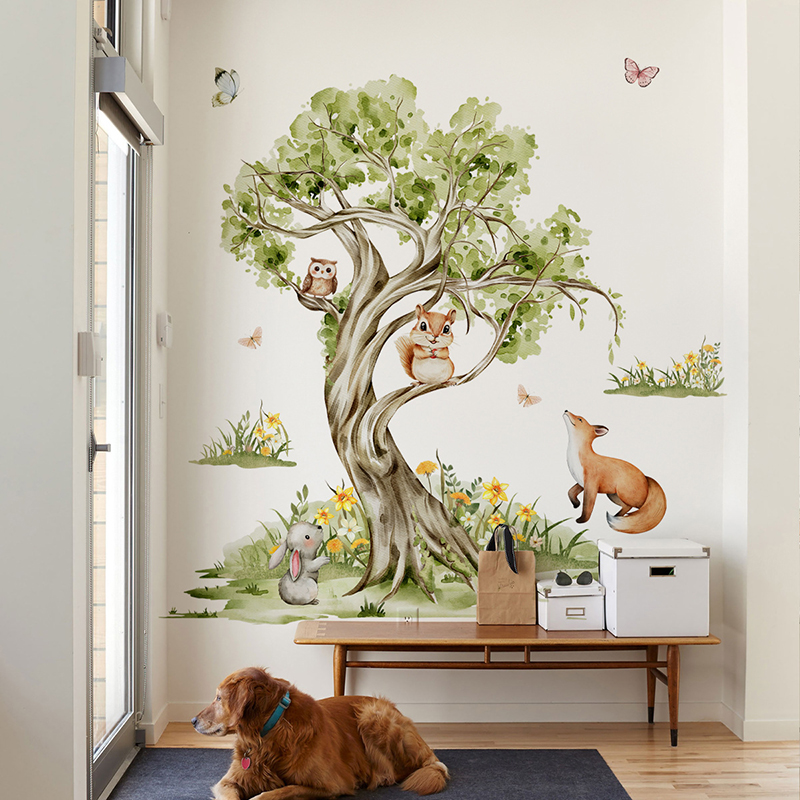 Watercolor Forest Large Tree A - Baby Nursery Jungle Wallpaper 리뷰 및 가격
