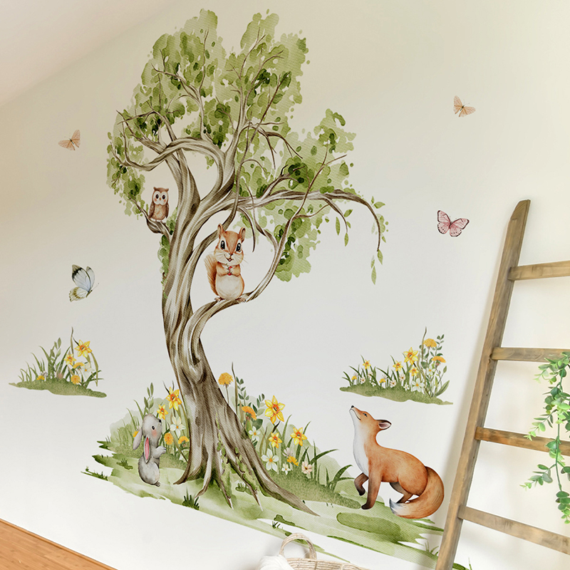 Watercolor Forest Large Tree A - Baby Nursery Jungle Wallpaper 리뷰 및 가격