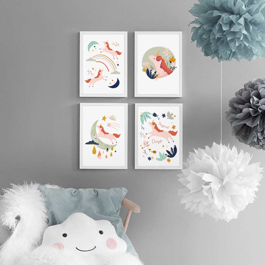 Girl Bedroom Wall Art Cartoon  - Baby Unicorn Nursery 리뷰 및 가격